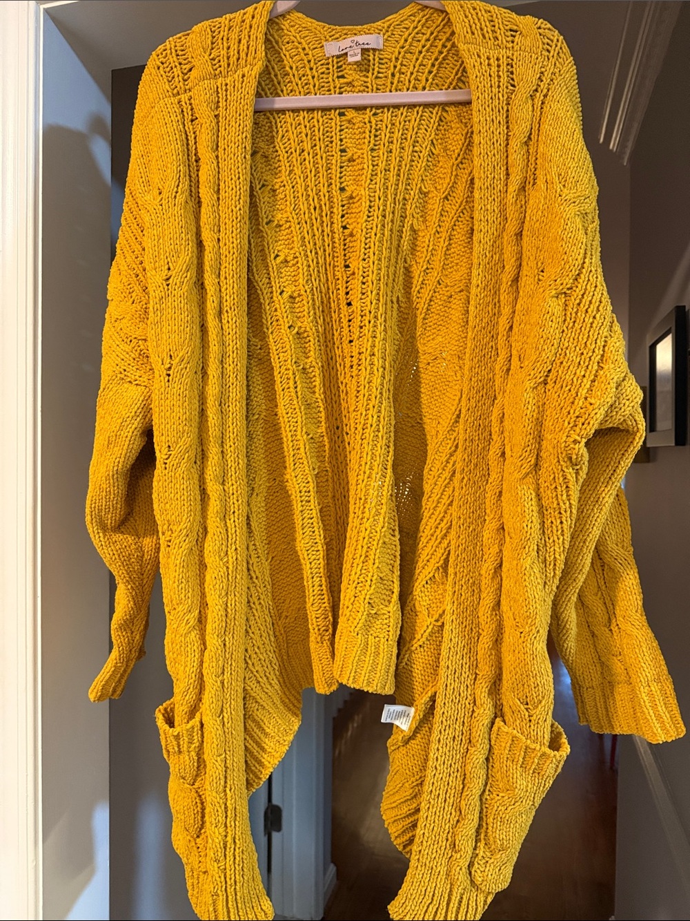 Love Tree Yellow Open-Front Cable Knit Womens Sweater Cardigan